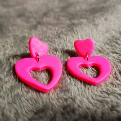 Uv pink hearts dangle earrings