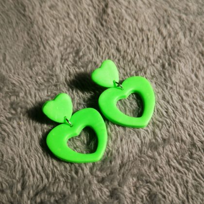 Uv green hearts dangle earrings