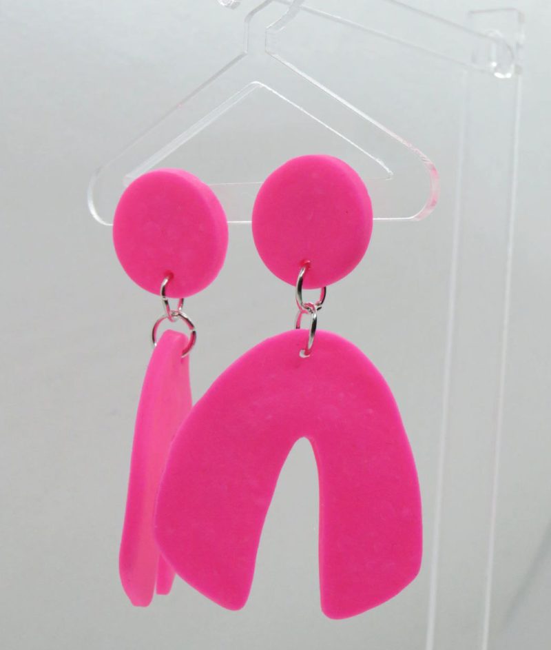 UV Pink-Shock Asymmetrical earrings
