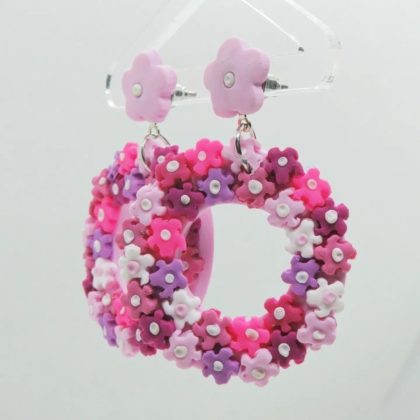 Pink power flower dangle earrings